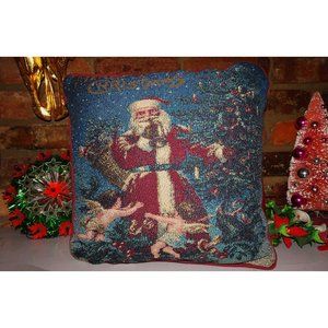 Vintage Cross Stitch Santa & Angels Pillow Christmas decorative farmhouse